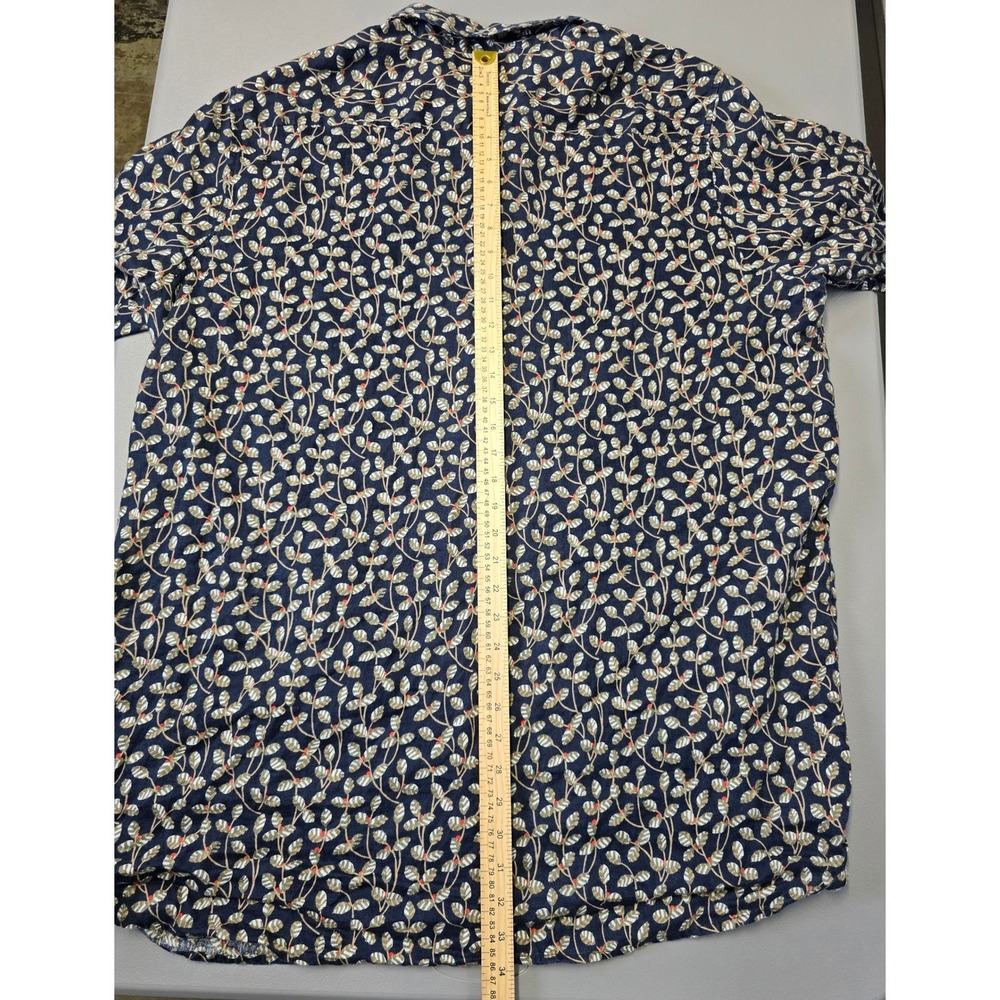 Perry Ellis 100% Linen Shirt Mens 2XL Blue Floral Button Up Short Sleeve Casual - Picture 9 of 10